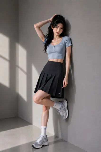 Ultra realistic east asian woman luxury athleisure editorial