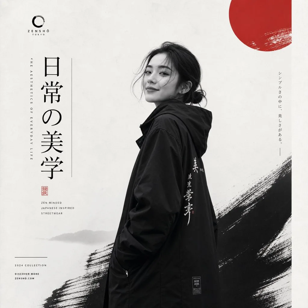 Japanese minimalist fashion editorial poster — Sonra