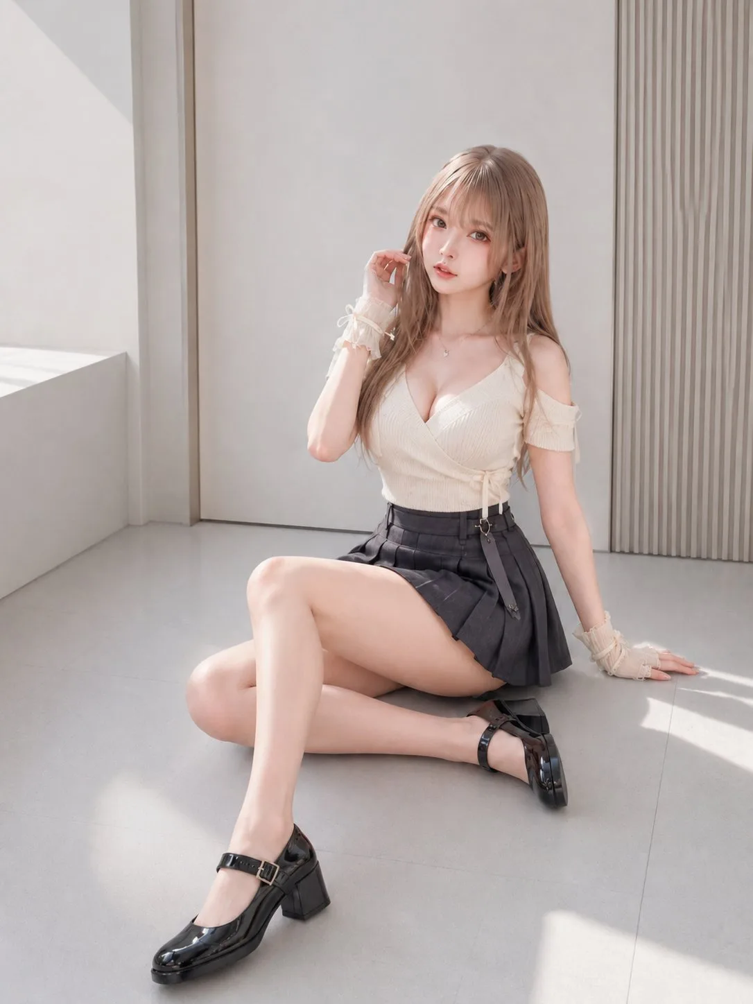 Minimalist portrait white room slanting light — Sonra