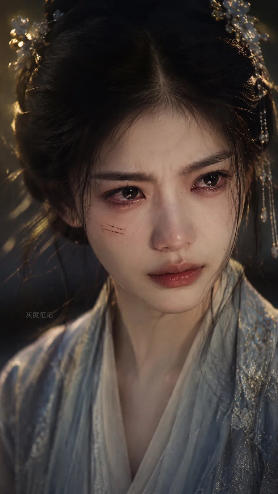 Cinematic ancient chinese girl suppressed hatred portrait — After