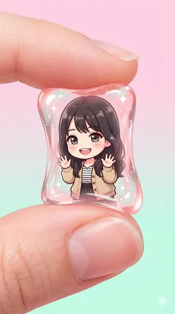 Squeezed transparent gummy chibi