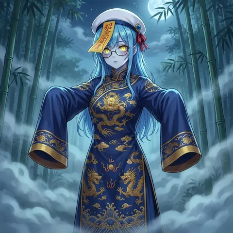 Sleeping ancient yokai in dark bamboo forest