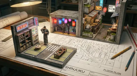 Blueprint miniature ryokan