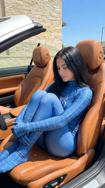 Superhero girl luxury car
