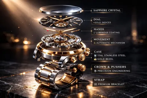 Luxury mechanical watch ad exploded