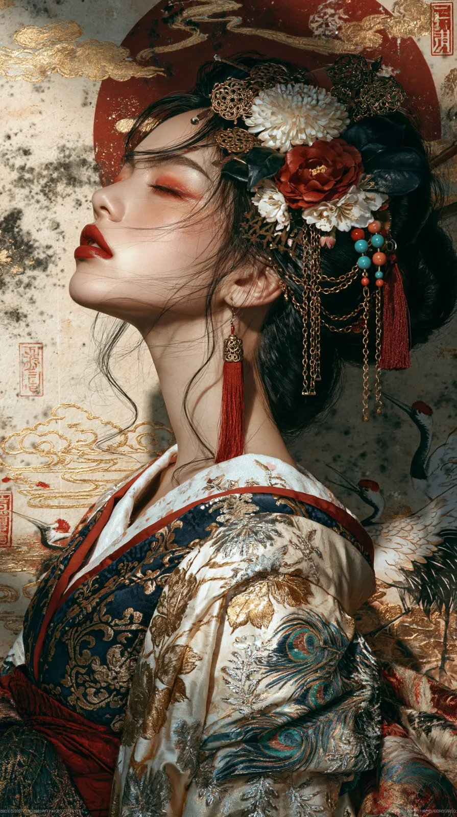 Japanese woman kimono ukiyo e hyperrealism portrait — Sonra