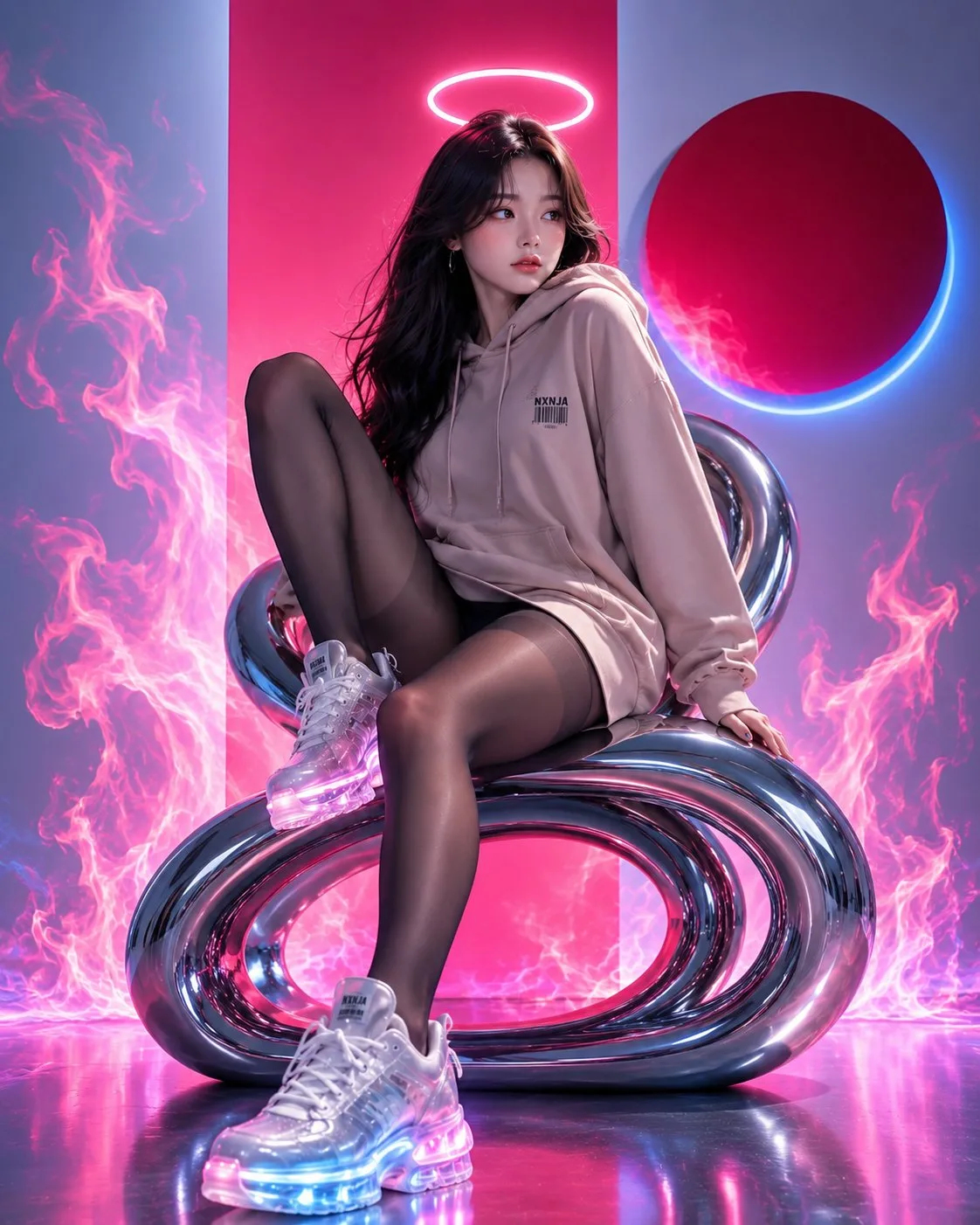 Korean cyber fashion editorial hyper realistic — Sonra