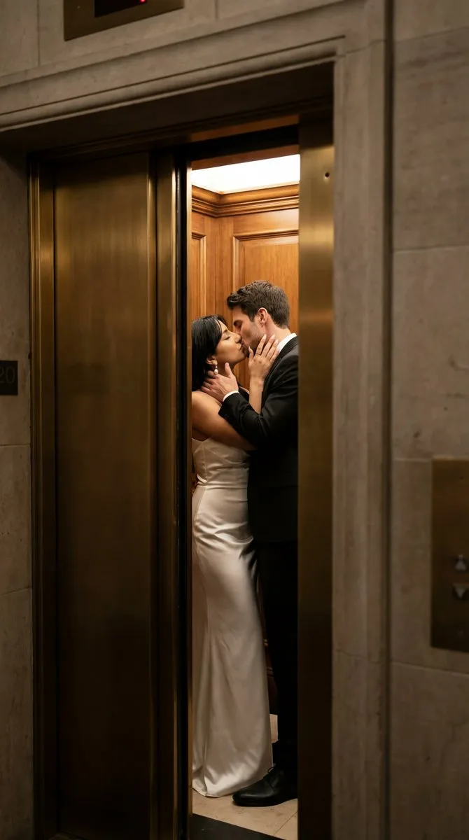 Cinematic elevator kiss gap — Sonra