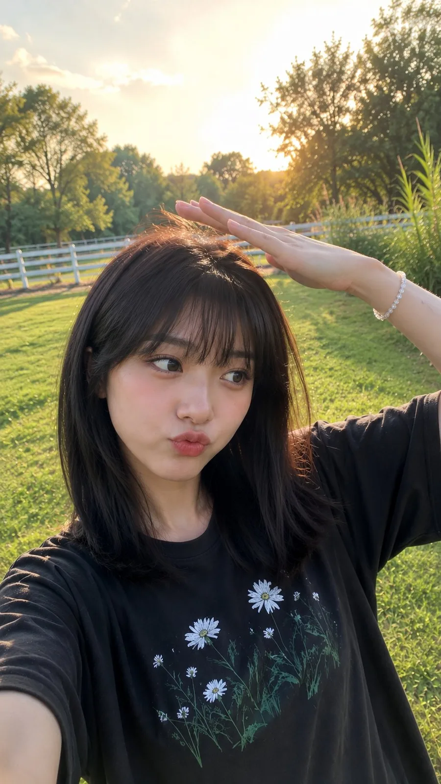 East asian woman park sunny afternoon portrait — After