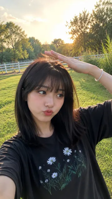 East asian woman park sunny afternoon portrait