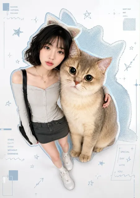 Y2k soft pop art fashion editorial collage pet photography