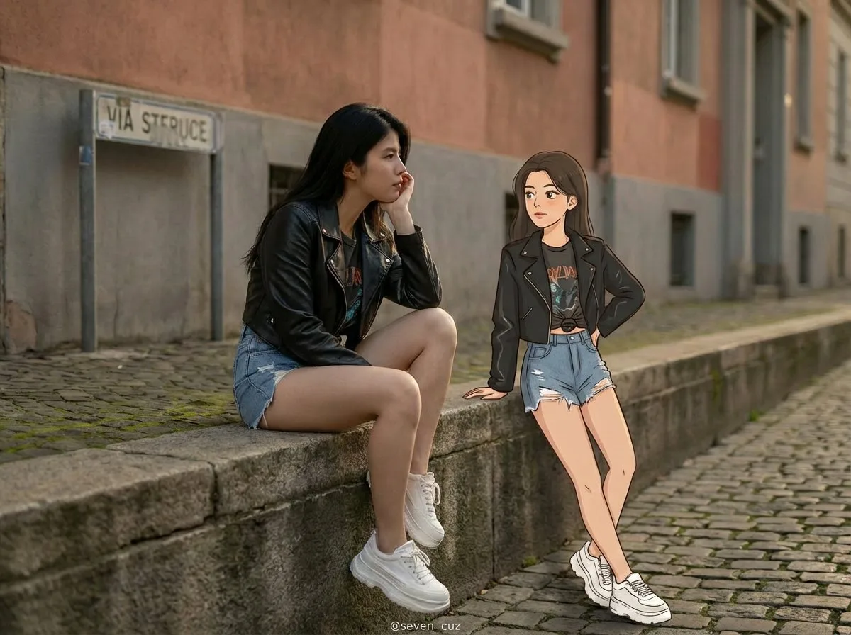 Realistic cartoon street portrait — Sonra