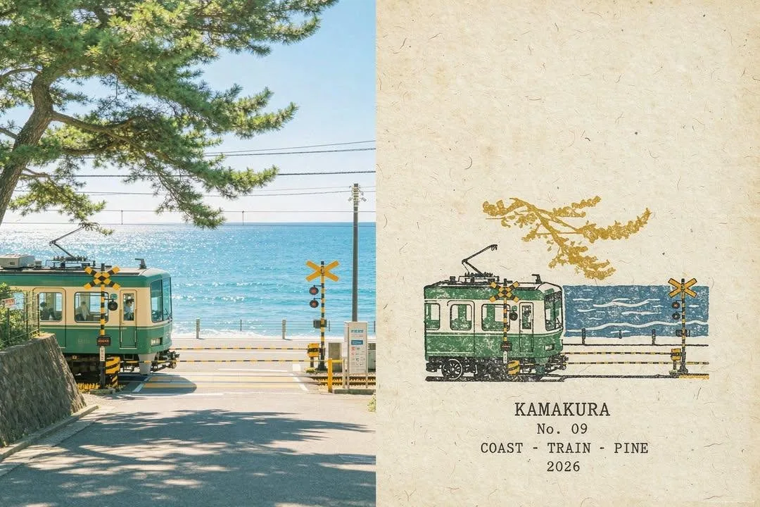 Premium vintage travel postcard split composition photo illustration — Sonra