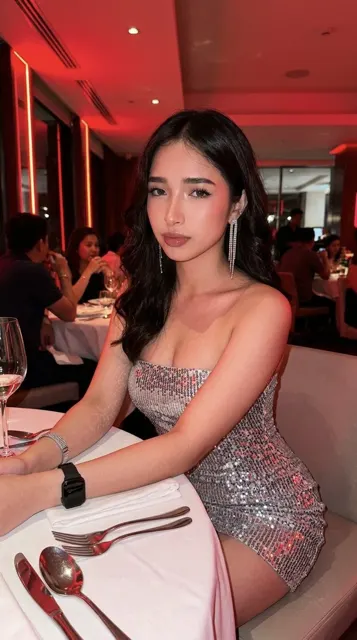Red neon silver sequin girl