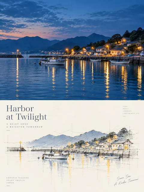 Photo to architectural sketch design poster