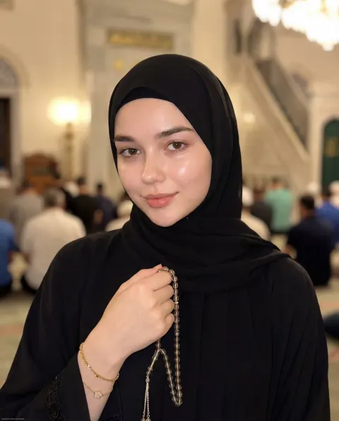Quiet mosque tasbih girl
