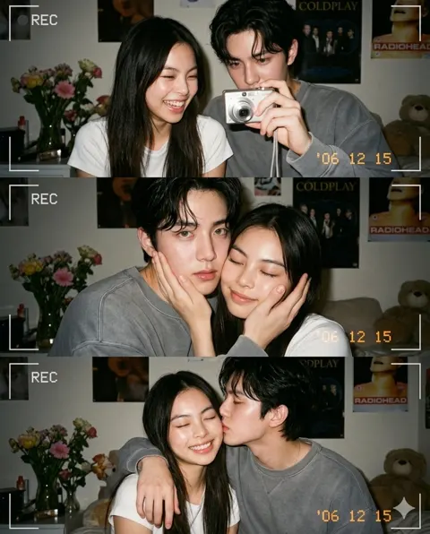 Early 2000s bedroom teenage couple nostalgic snapshot