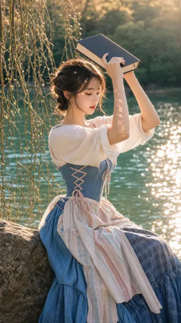 Breathtaking cottagecore girl lakeside portrait