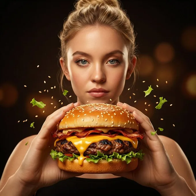 Floating sesame burger seduction — After