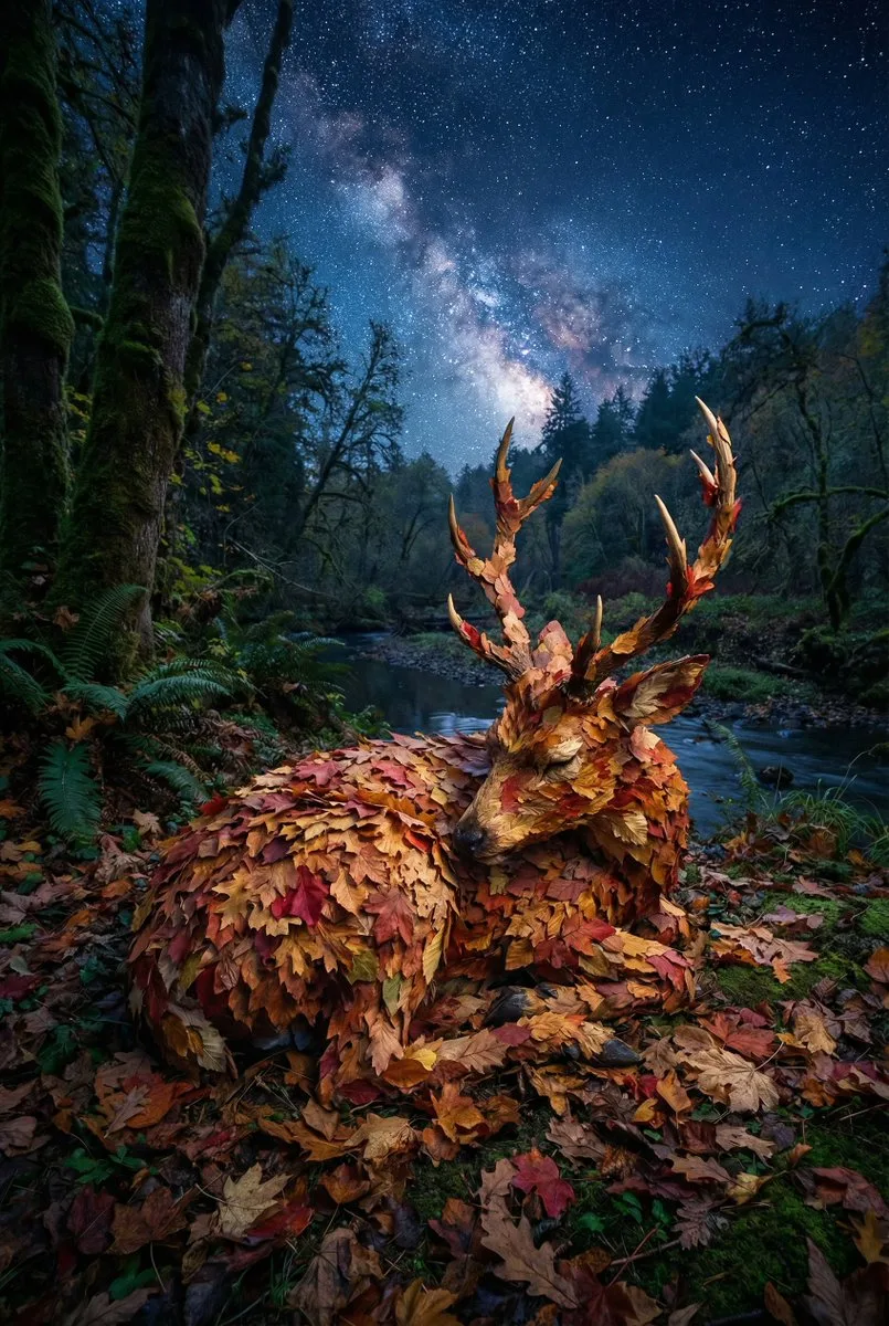 Starry moonlit autumn leaf deer — Sonra