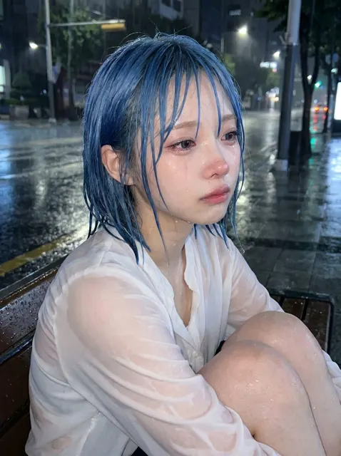 K drama rainy night sad portrait