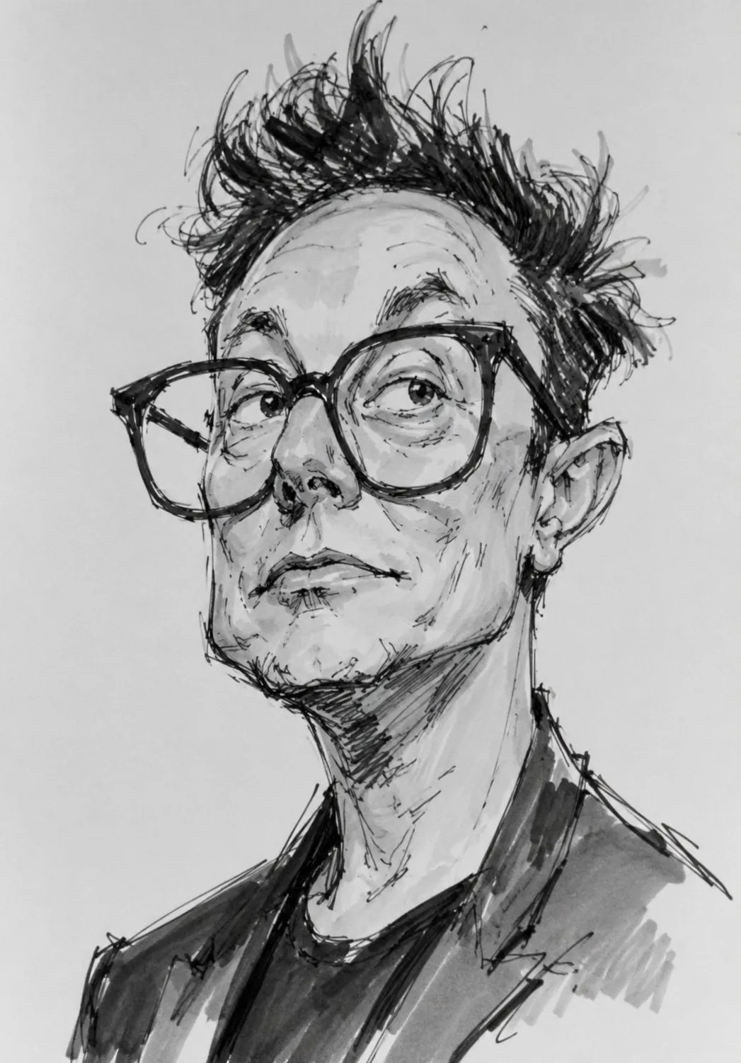 Musk trump monochrome caricature portrait sketch — After