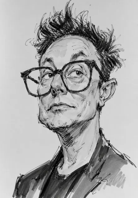 Musk trump monochrome caricature portrait sketch
