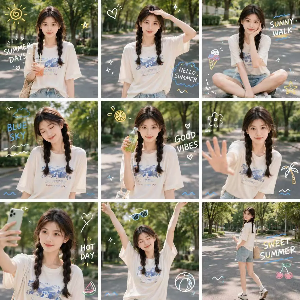 Film style summer campus 3x3 collage — Sonra