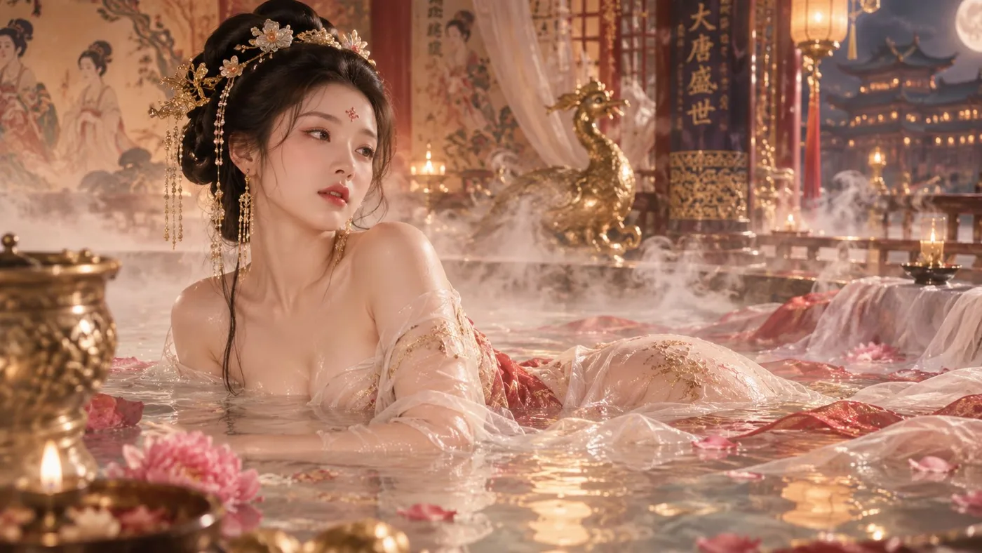 Grand tang dynasty half emerged bath scene — After