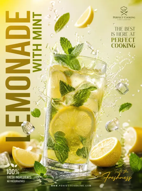 Ultra realistic premium lemonade advertisement poster