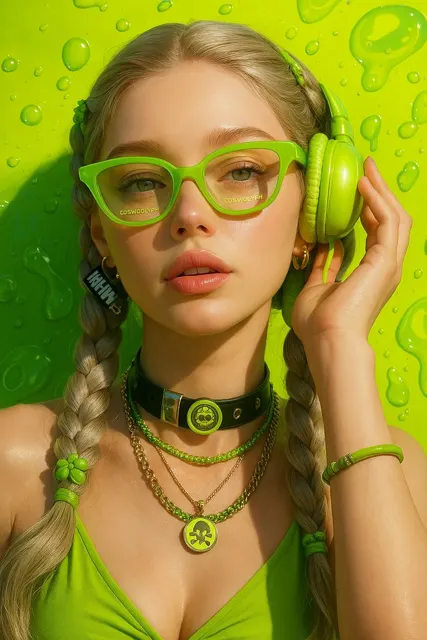 Ultra realistic lime green fashion portrait advertising