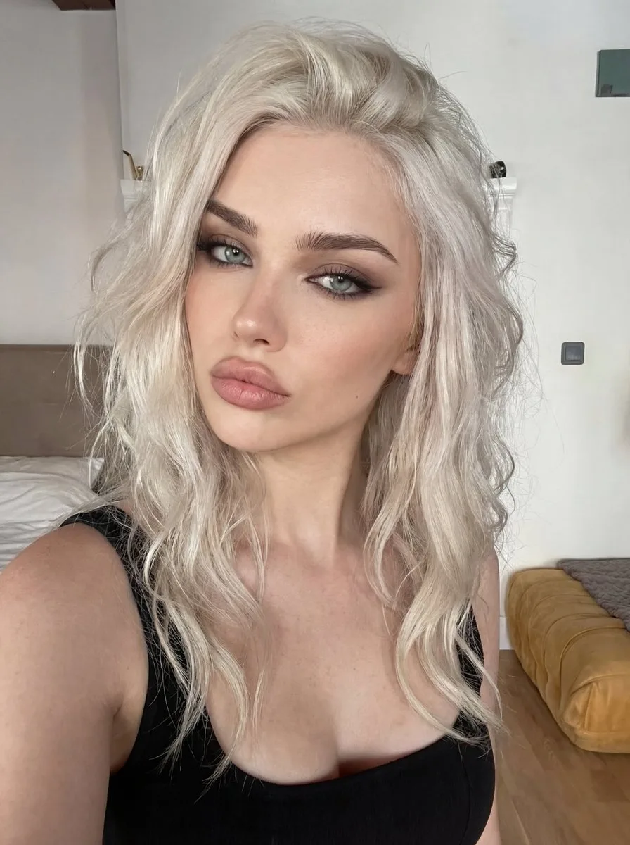 Soft daylight platinum hair fashion blogger selfie — After