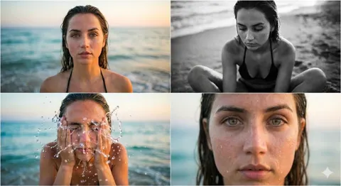 Ana de armas golden hour beach collage