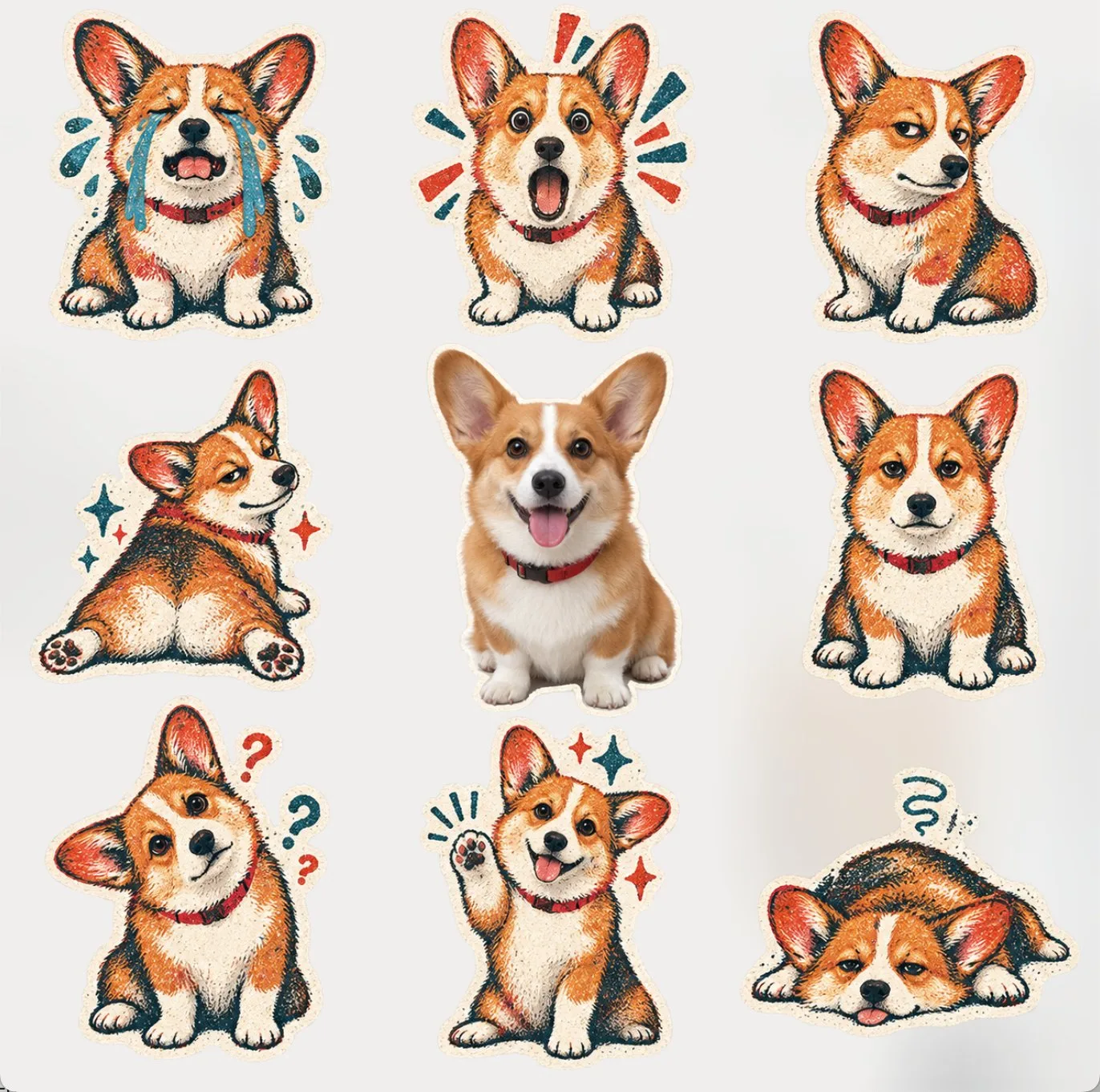 3x3 rubber stamp style transparent emoji sticker sheet — Sonra