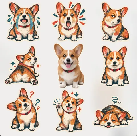 3x3 rubber stamp style transparent emoji sticker sheet