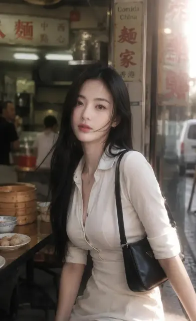 Hong kong street korean makeup ivory dress cinematic