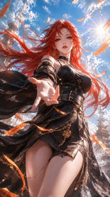 Oriental fantasy red haired female 3d cg character portrait