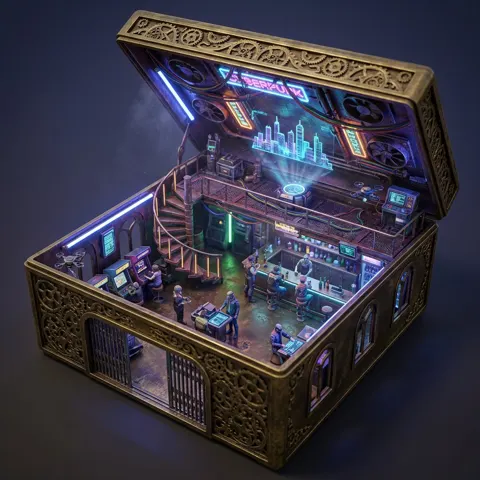 Cyberpunk pub diorama