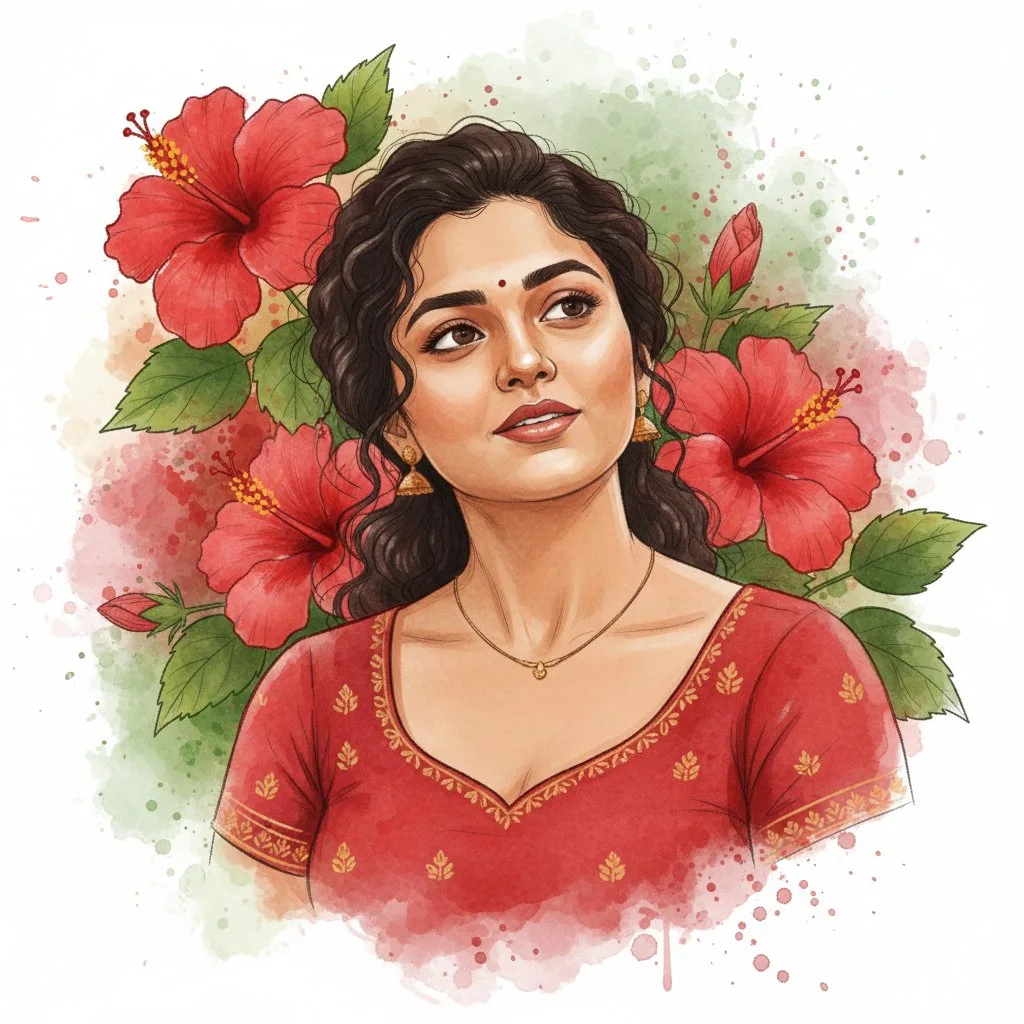 Dreamy watercolor portrait with flowers — After