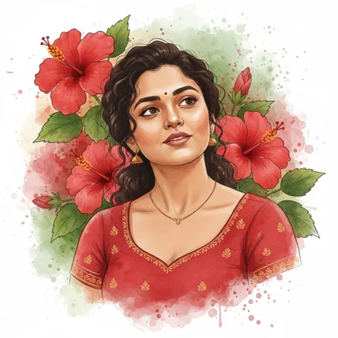 Dreamy watercolor portrait with flowers