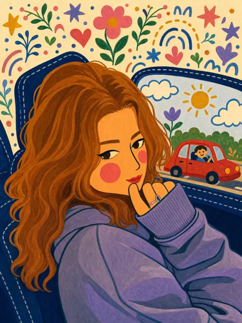 Stylized folk art gouache marker illustration