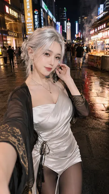 Chongqing jiefangbei night street snap silver hair fashion