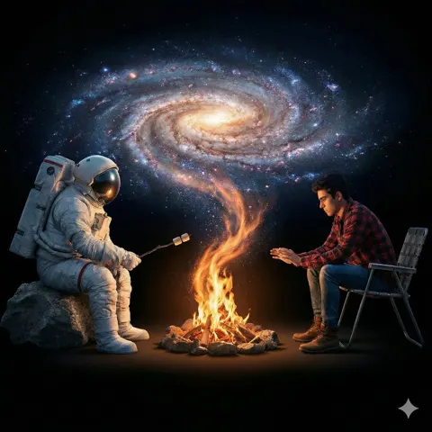 Campfire galaxy astronaut