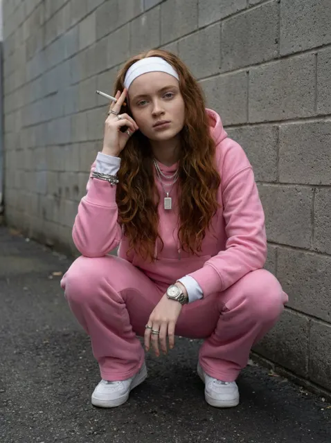 Pink tracksuit street editorial