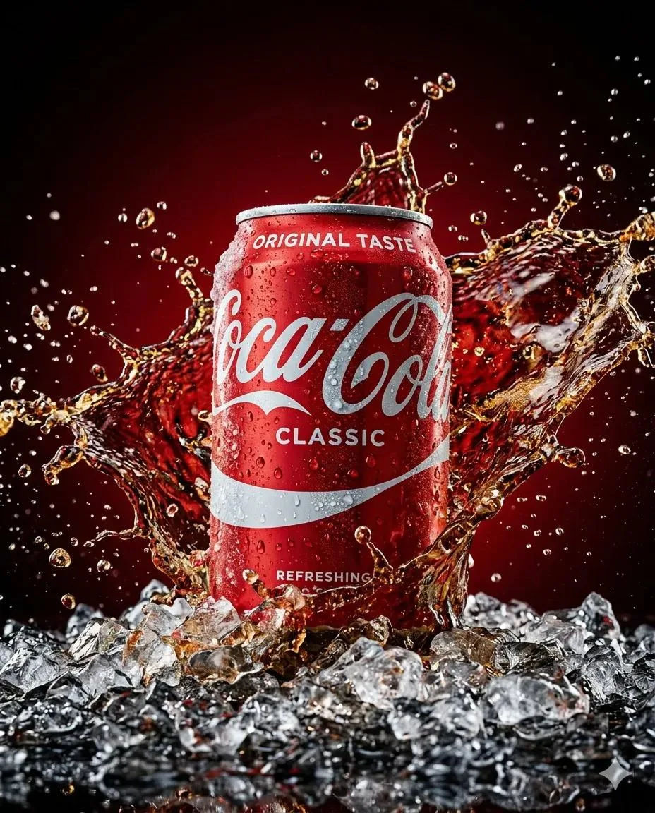 Chilled coca cola can splash photography — Sonra