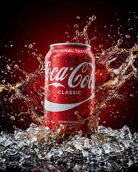 Chilled coca cola can splash photography