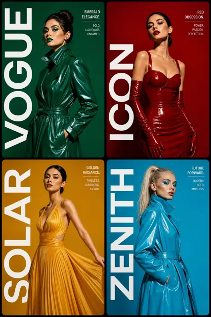 Premium editorial fashion magazine 2x2 grid layout