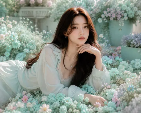 Model reclining mint flowers portrait