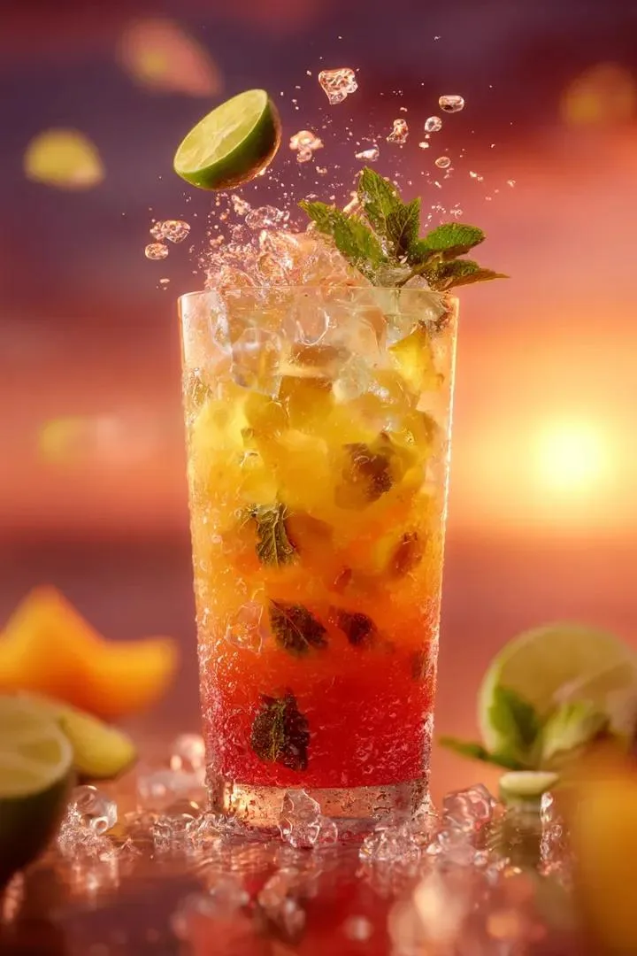 Slow motion floating orange juice — After
