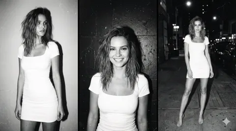 Black white film triptych white dress shadow